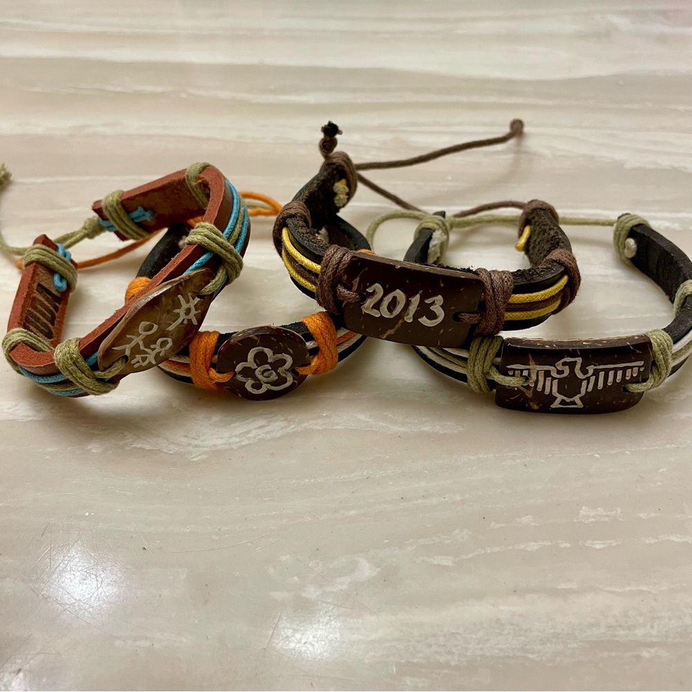 YUDA Leather Bracelet Set of Four Adjustable Boho Beach